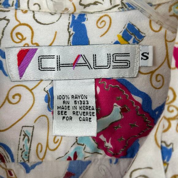 Chaus Women Vintage Short Sleeve Button Top Blouse Colorful Preppy Size Small - Picture 4 of 6